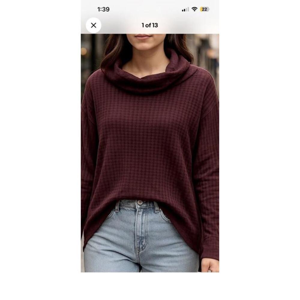 Free People Date Night Waffle Knit Cowl Neck Top Burgundy Size M NEW Shirt